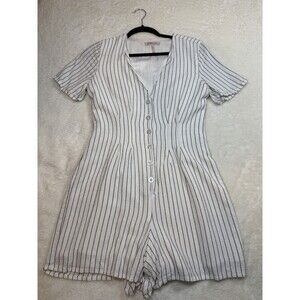 BCBGeneration White Black Striped Short Sleeve Button Romper Size S